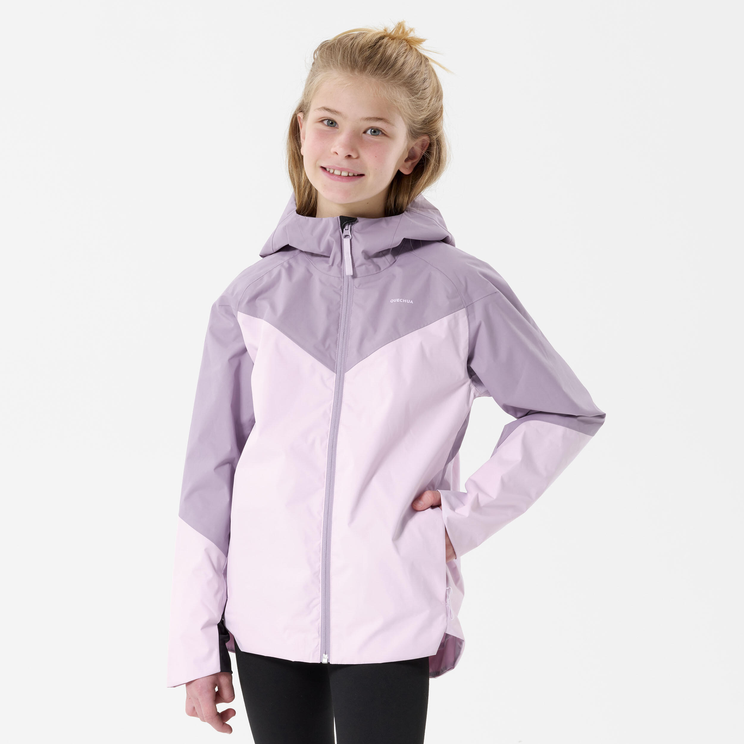 Child's waterproof hiking jacket - MH500 purple and mauve - 7-15 years 4/8