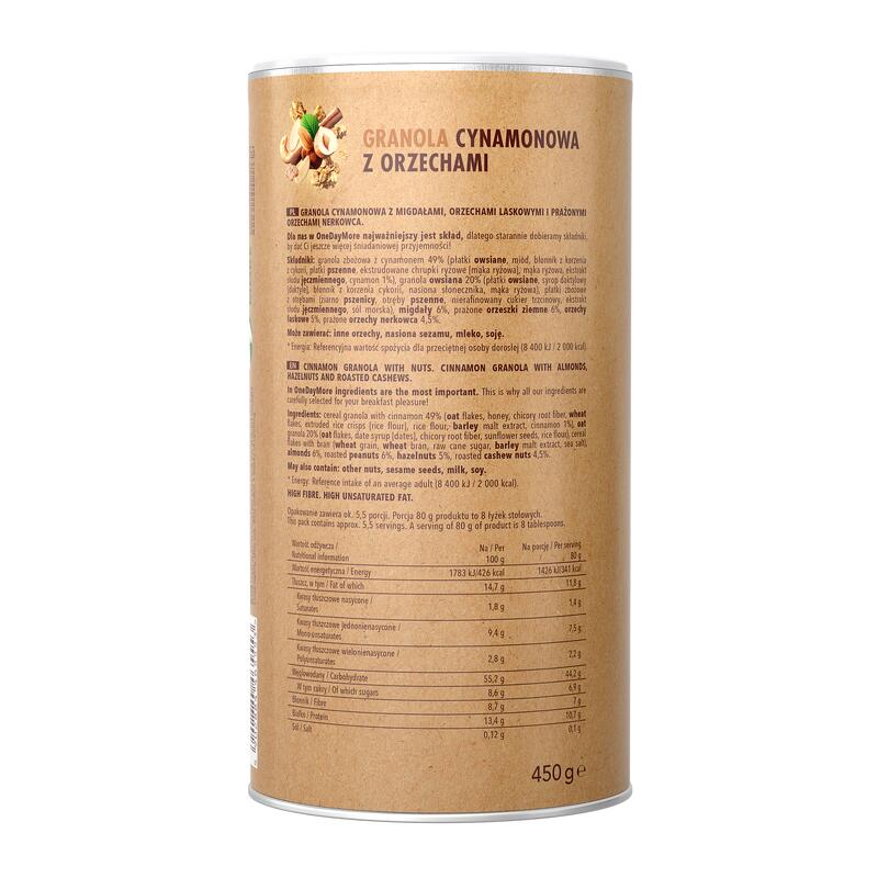 Granola cynamonowa z orzechami OneDayMore 450g