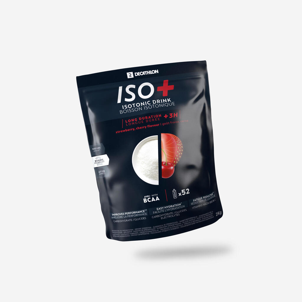 Izotoninio gėrimo milteliai „Iso+“, braškių ir vyšnių skonio, 2 kg