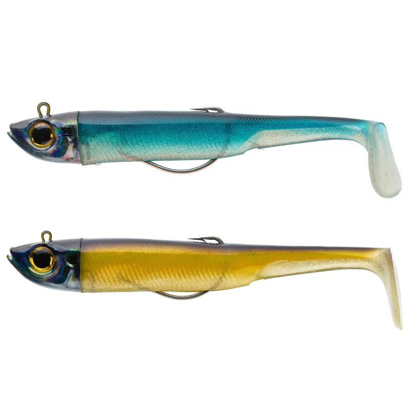 Combo Señuelos Flexibles Pesca Mar Ancho 120 Azul/Ayu Shad Tejano Anchoa 30 g