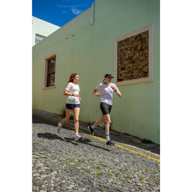 Calções Justos de Corrida Mulher Run 500 Confort Caqui-escuro