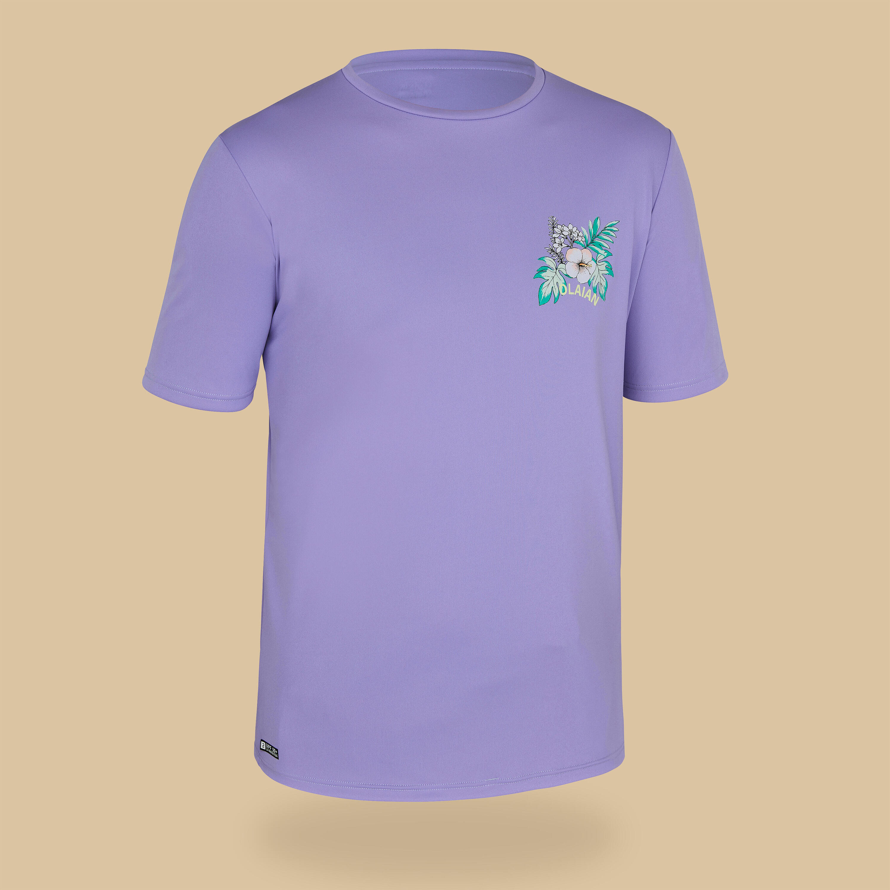 Kid's short-sleeved water T-shirt hibiscus purple 1/7