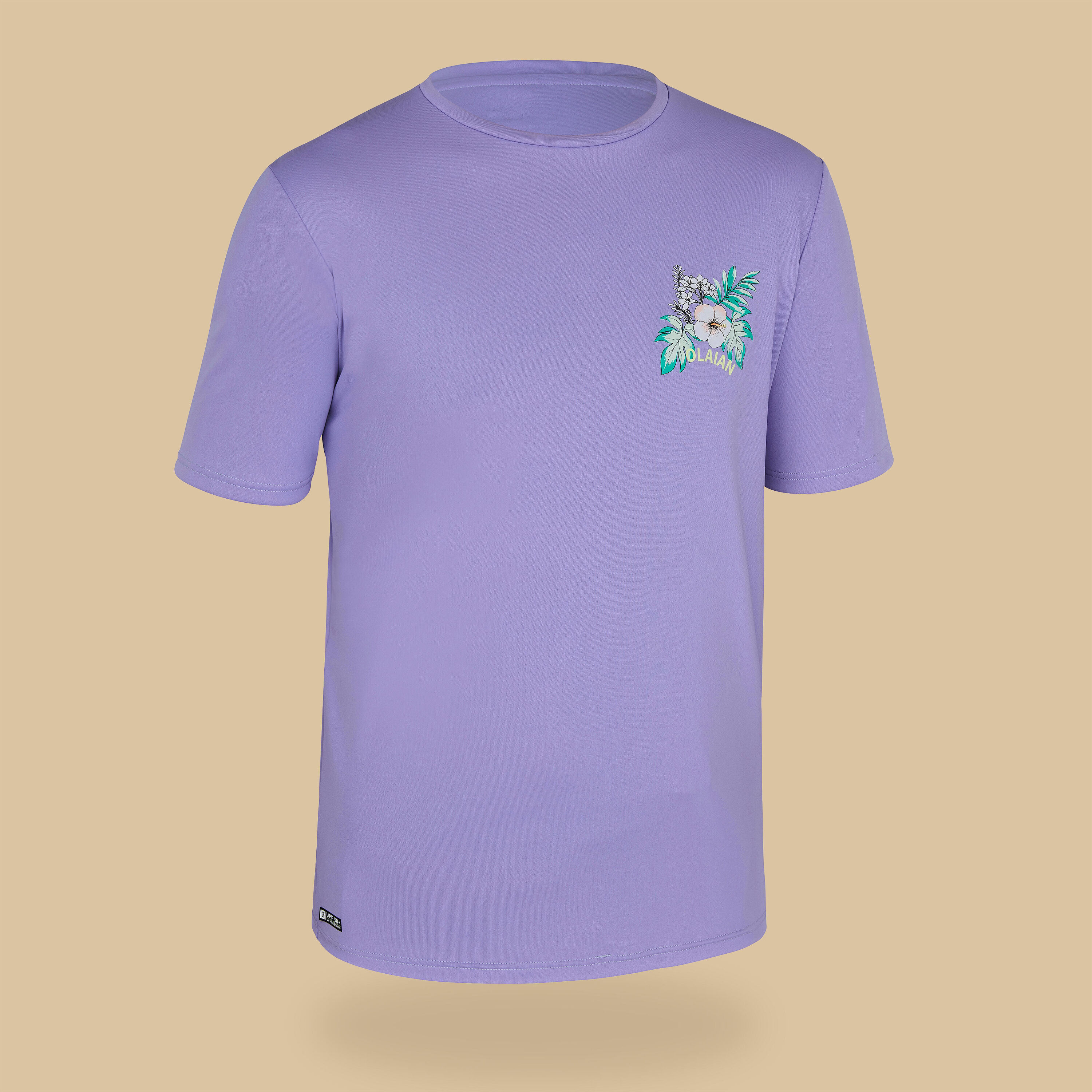 OLAIAN Kid's short-sleeved water T-shirt hibiscus purple