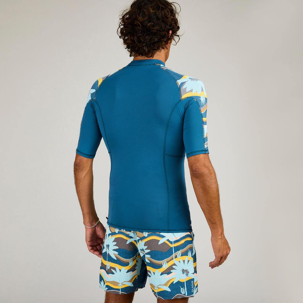 Camiseta de protección solar manga corta para hombre Olaian Top Surf 500 print