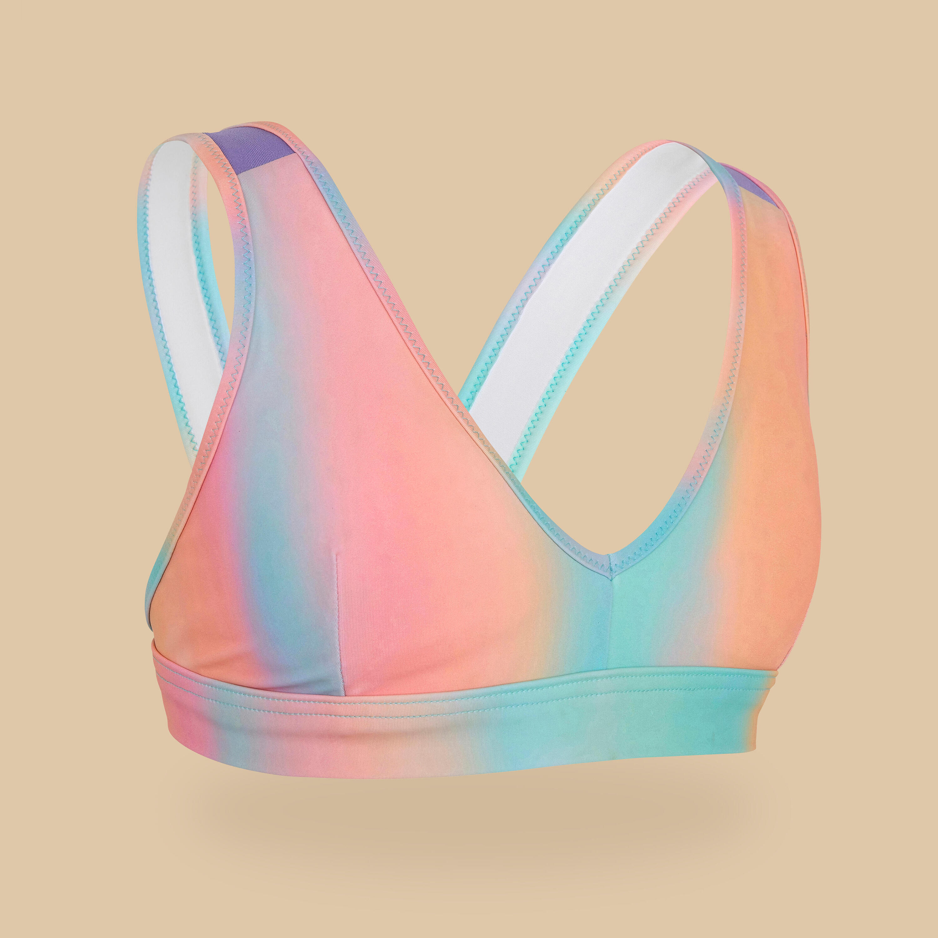 GIRL'S SURFING TRIANGLE LILY SWIMSUIT TOP 900 BLUR PINK 1/4