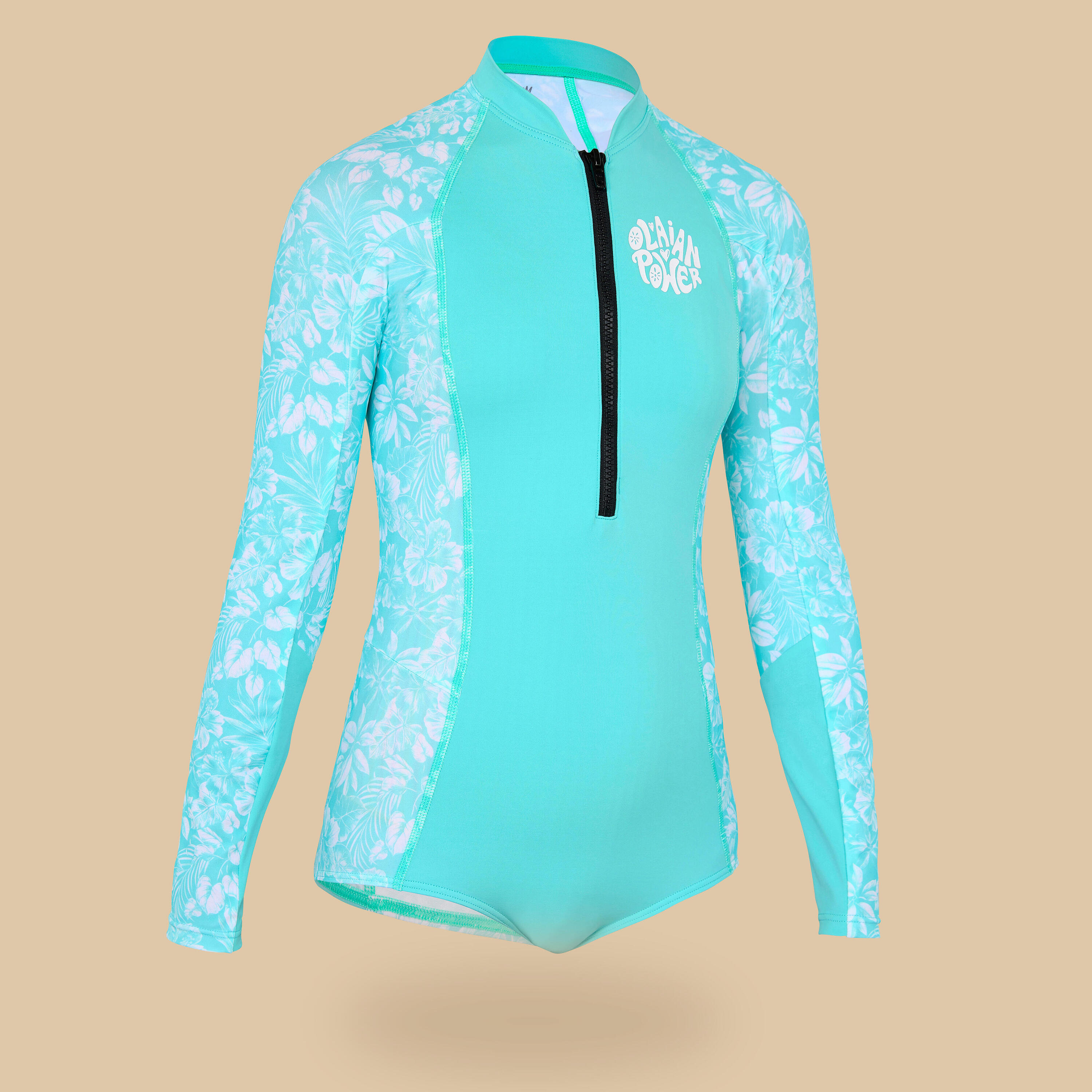 One-piece long-sleeved swimsuit turquoise 1/5