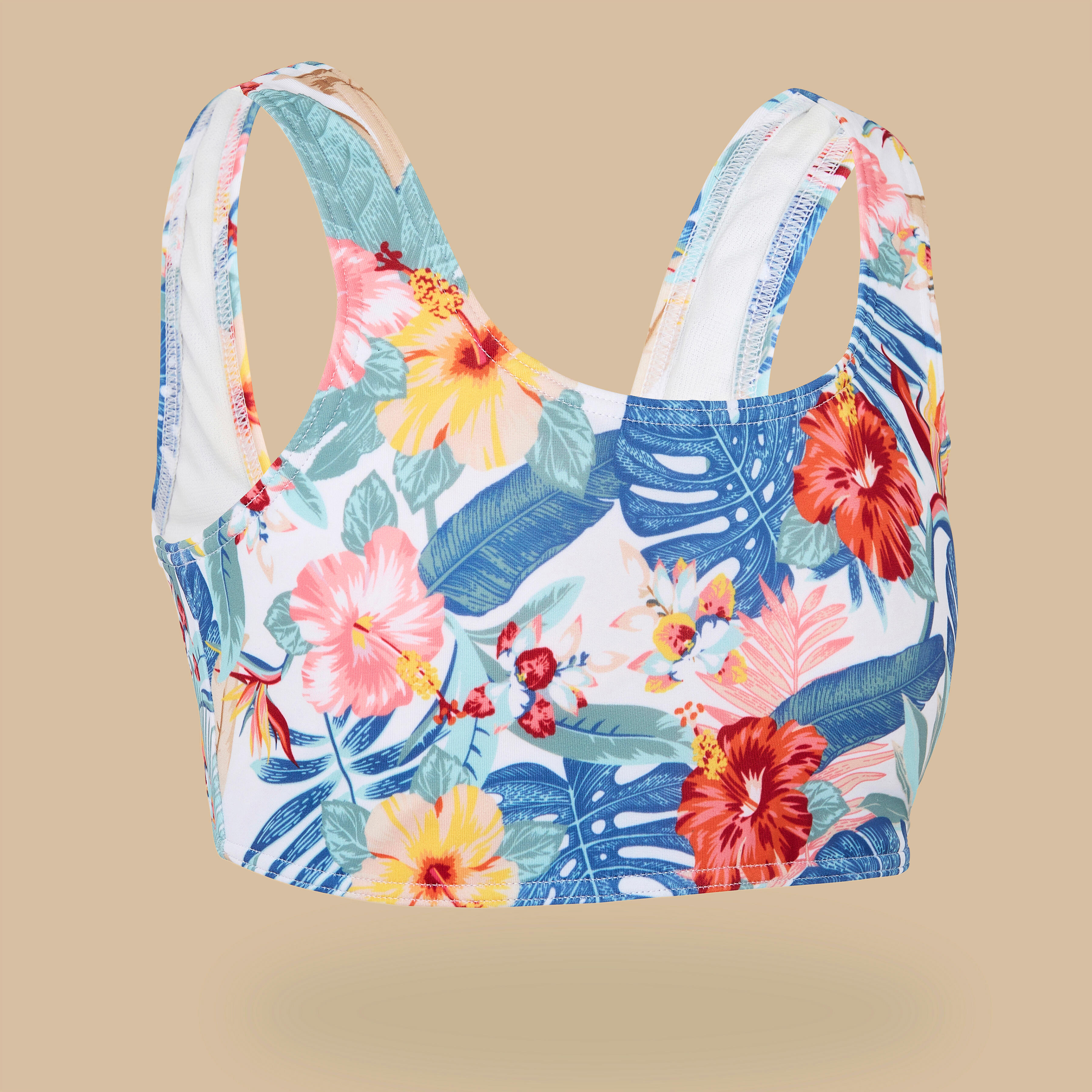 Decathlon | Costume top lungo ragazza 500 GLORY bianco |  Olaian