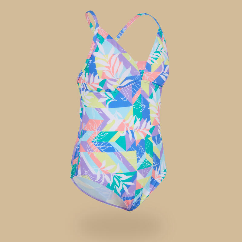Dívčí plavky jednodílné 500 trojúhelníčkové fialové