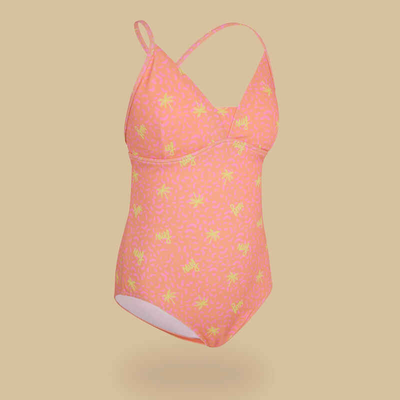 GIRL'S ONE-PIECE TRIANGLE SWIMSUIT 500 ORANGE