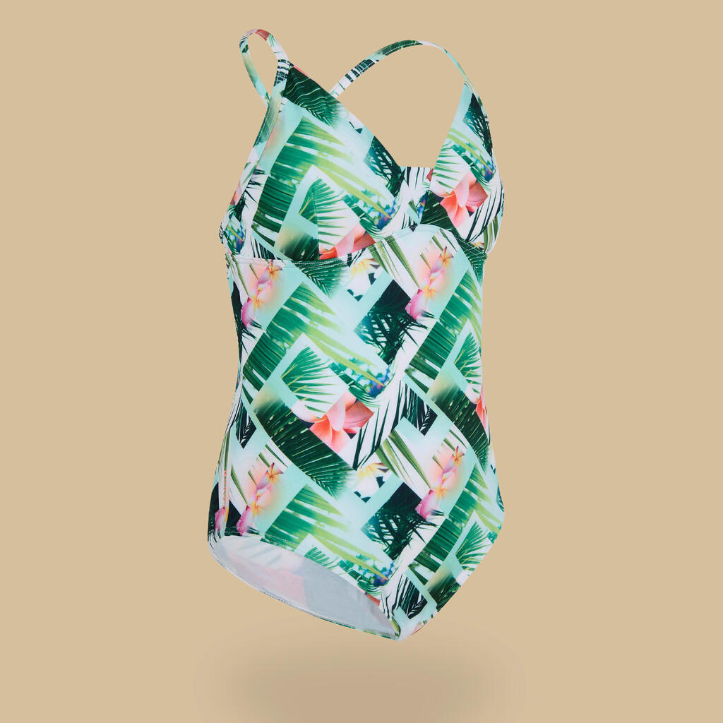 GIRL'S ONE-PIECE TRIANGLE SWIMSUIT 500 ORANGE