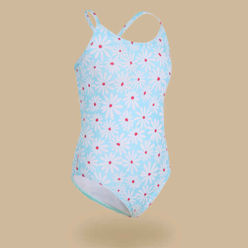 GIRL'S ONEPIECE SWIMSUIT 100 DAISIES AZURE BLUE Decathlon