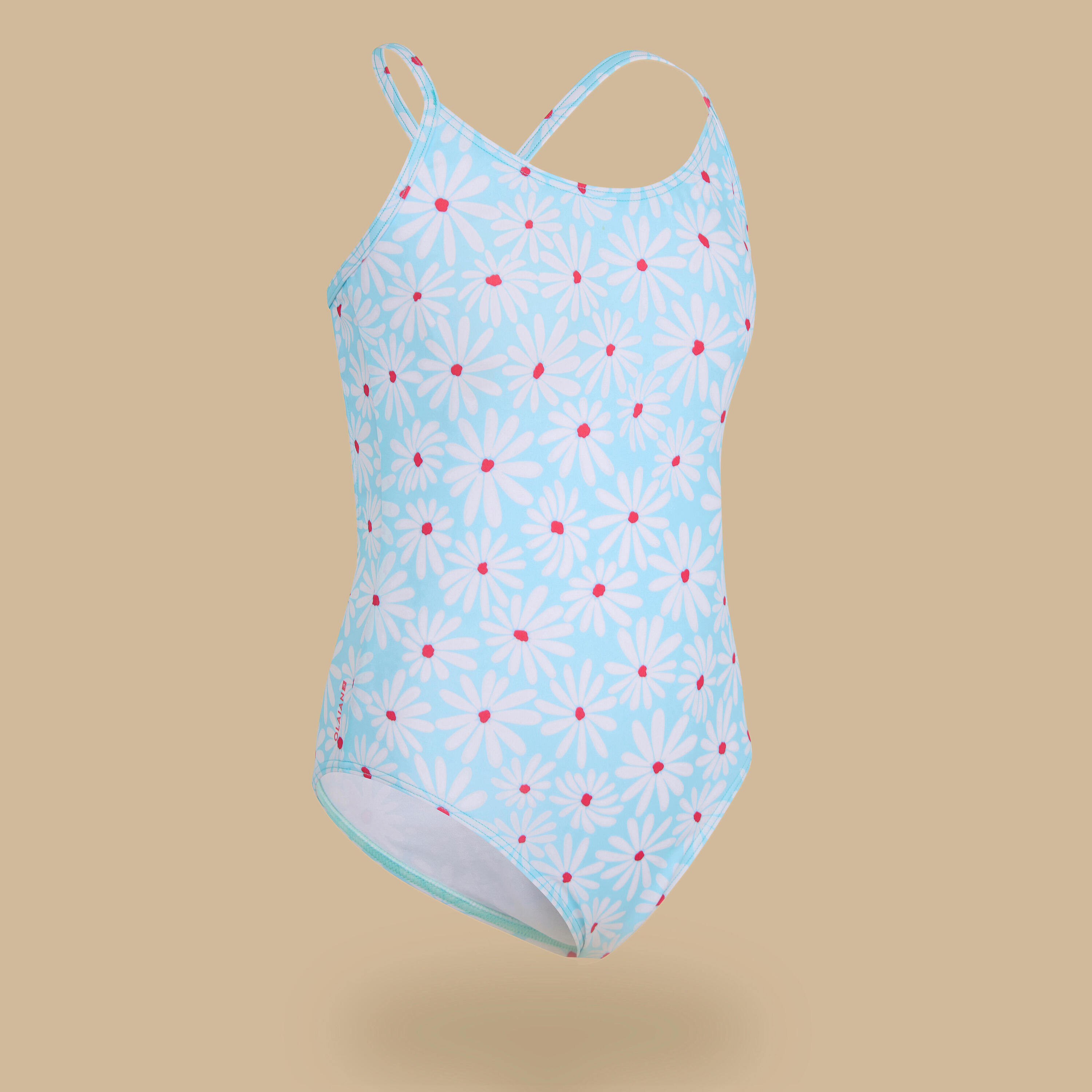 GIRL'S ONE-PIECE SWIMSUIT 100 DAISIES AZURE BLUE 1/5