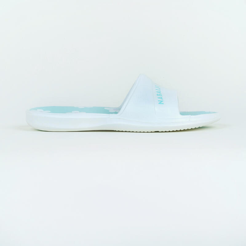 兒童款泳池涼鞋 SLAP 500－白色印花