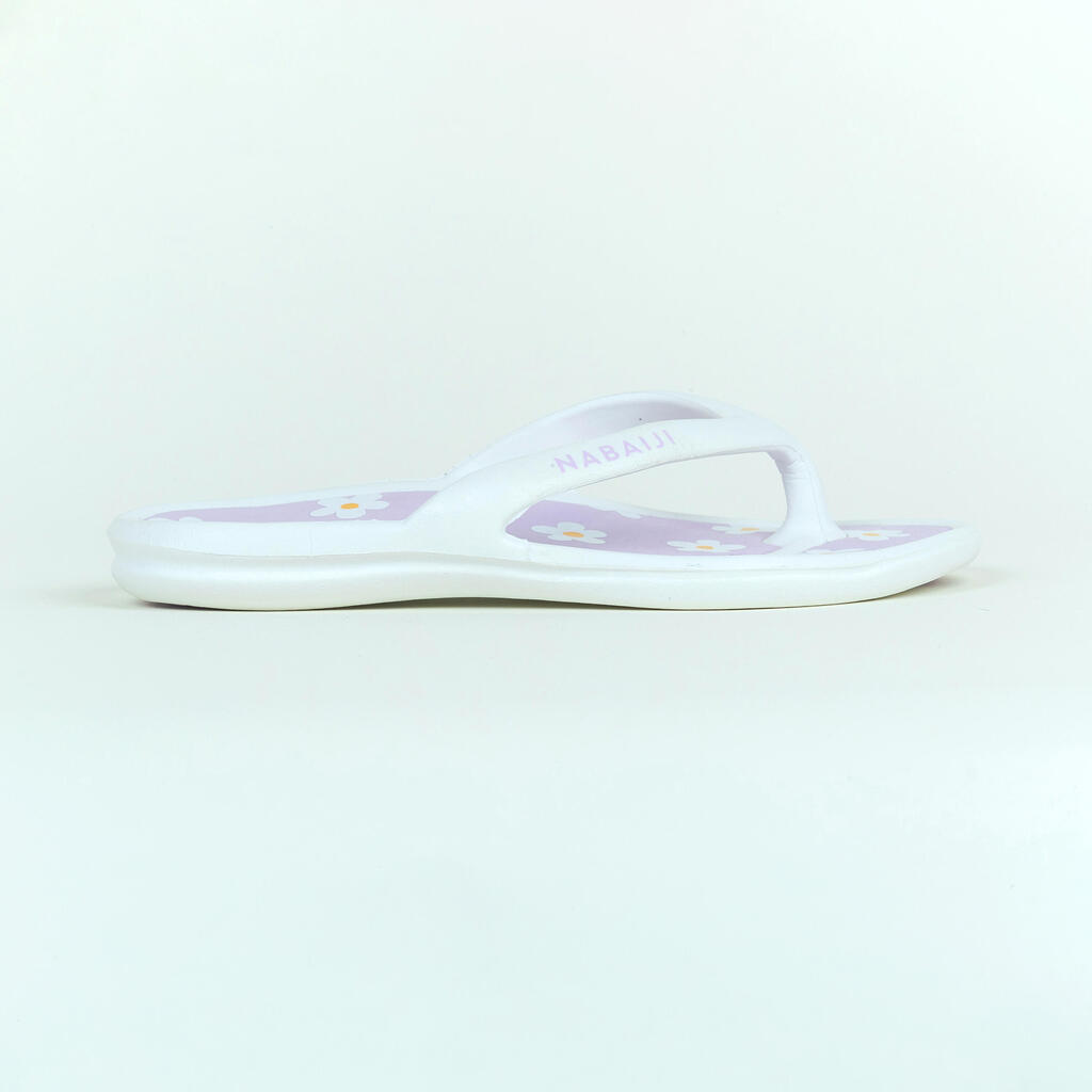 Kids pool flip-flops Tonga 500 flower white grey print