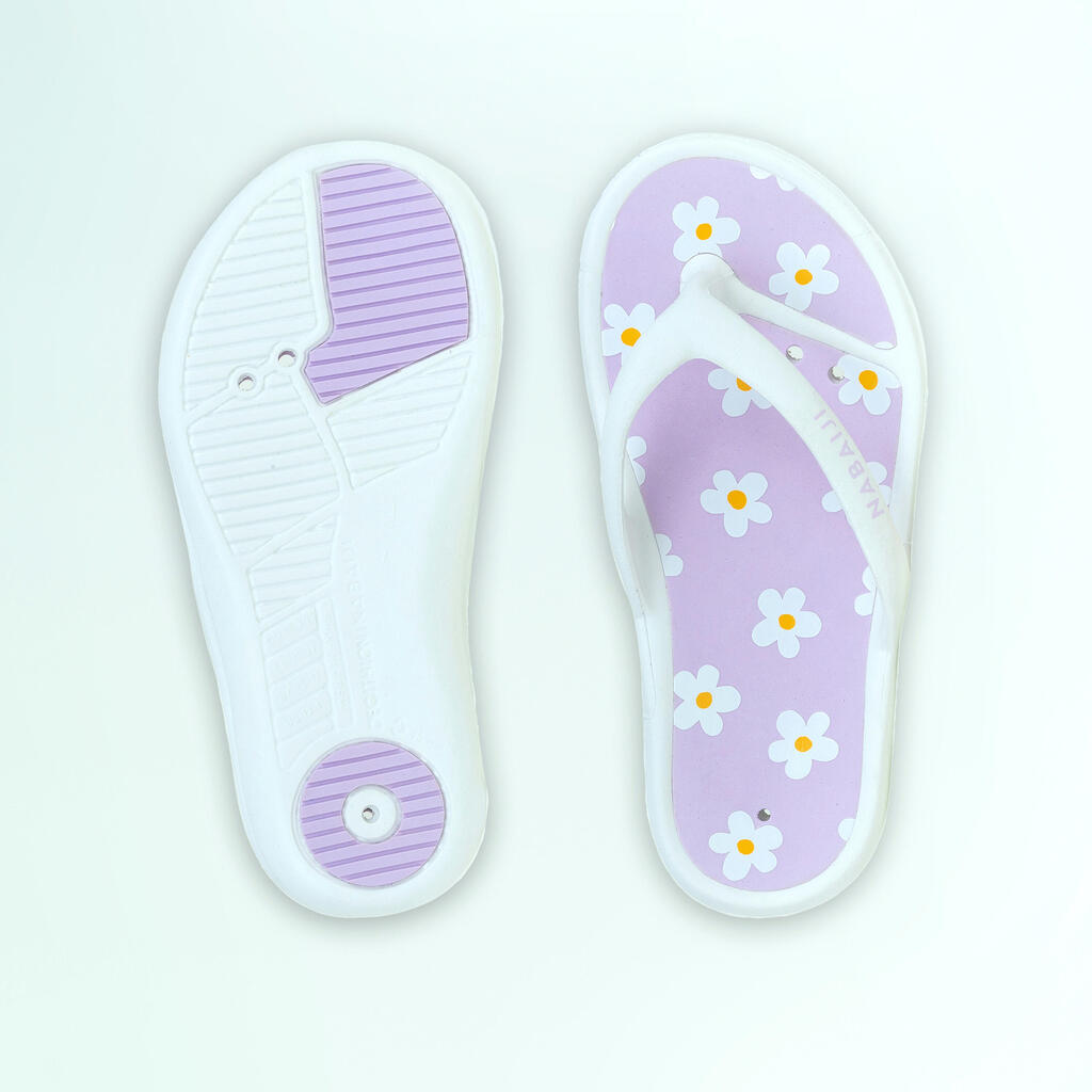 Kids pool flip-flops Tonga 500 flower white grey print