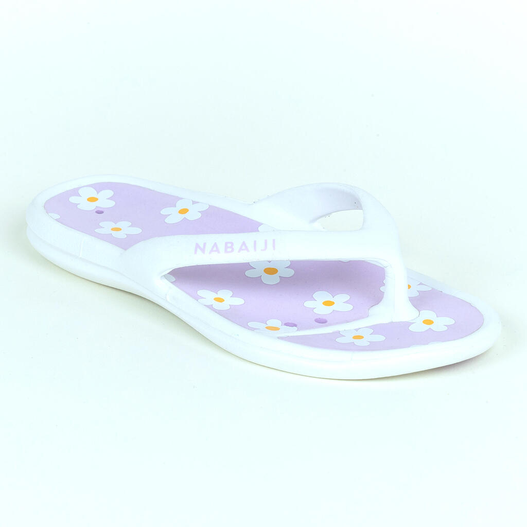 Kids pool flip-flops Tonga 500 flower white grey print