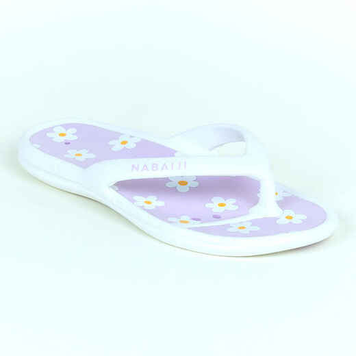 
      Kids pool flip-flops Tonga 500 flower white grey print
  