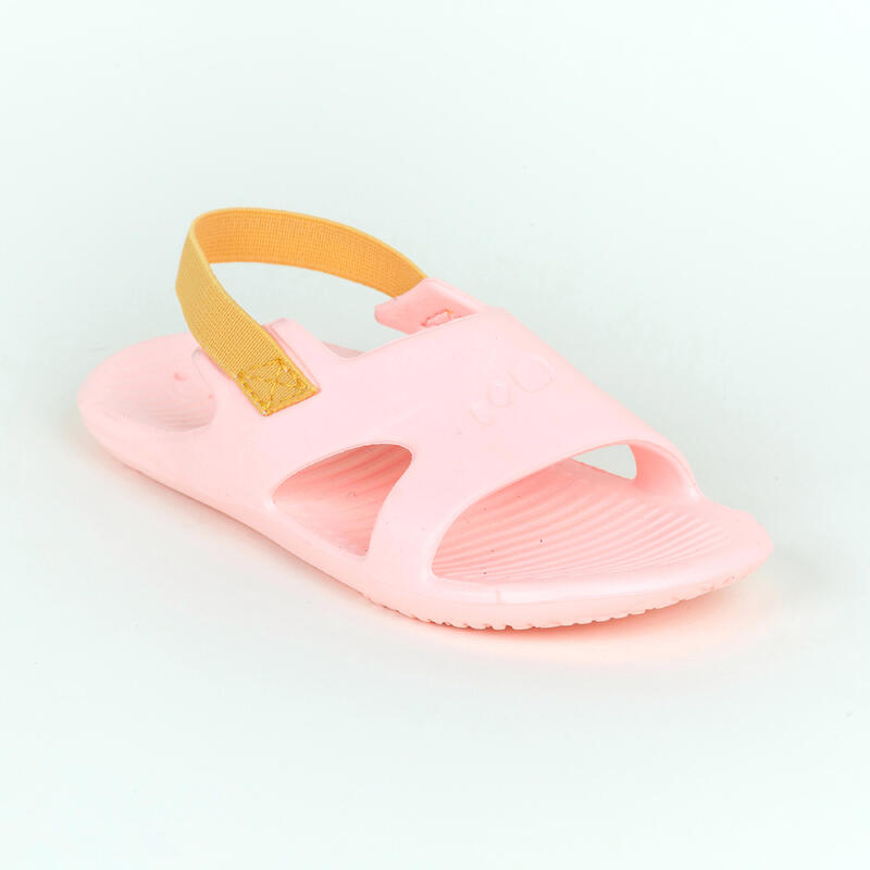兒童款泳池涼鞋 SLAP 100 BASIC 霓虹粉珊瑚色