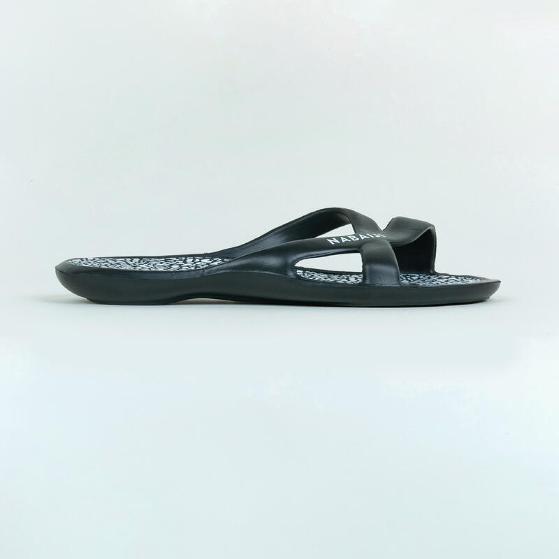 Kadın Havuz Terliği - Beyaz/Siyah - Slap 500 Lea