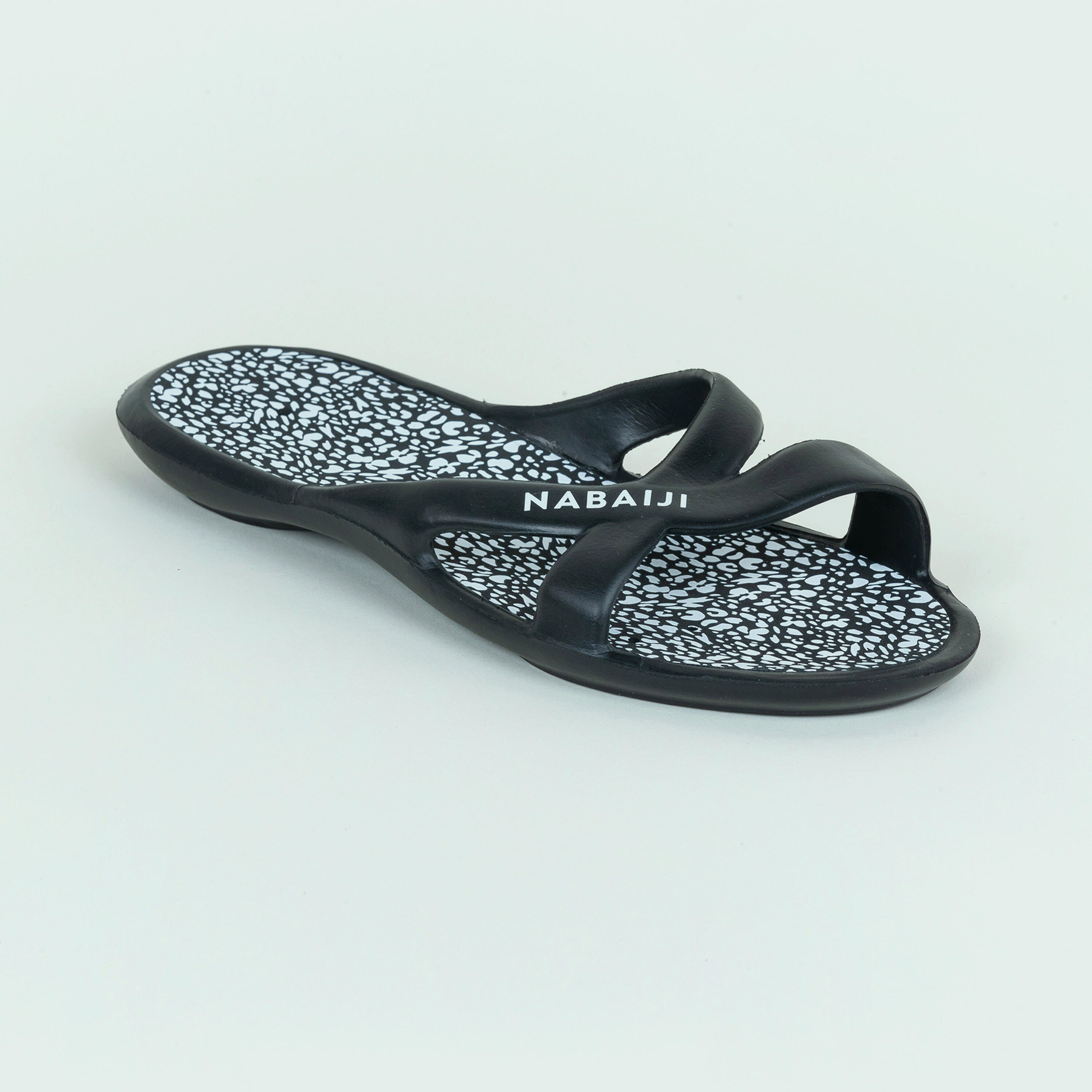 Women's Pool Sandals - 500 Lea Black/White - NABAIJI