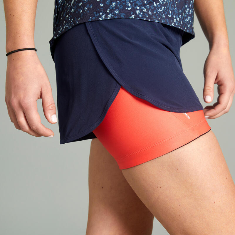 SHORT VELO VTT EXPL 100 FEMME BLEU ROSE