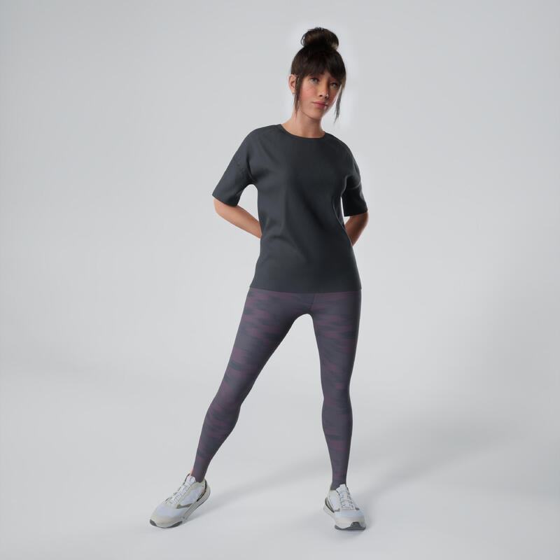 Fitness legging met hoge taille stretch katoen print