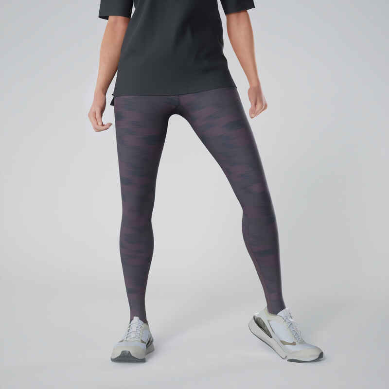 Leggings Fitness Baumwolle dehnbar hohe Taille Damen - Print