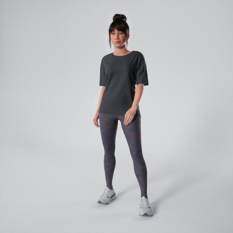 T-shirt donna fitness 500 taglio ampio misto cotone grigia