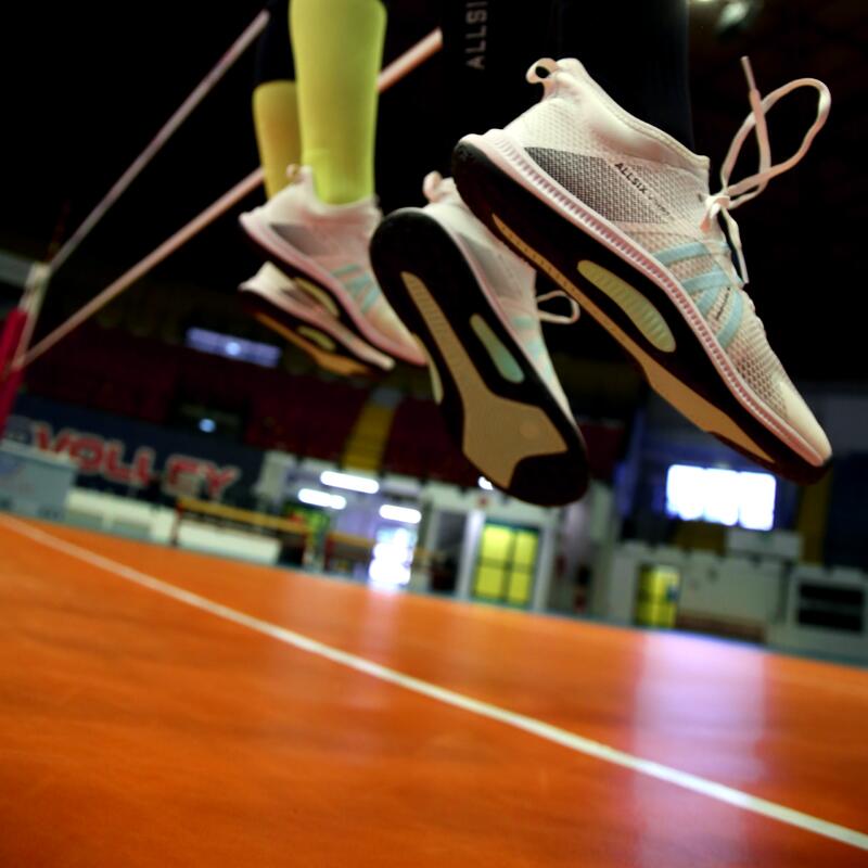 Calçado de Voleibol FIT para Praticantes Regulares Branco/Verde Menta