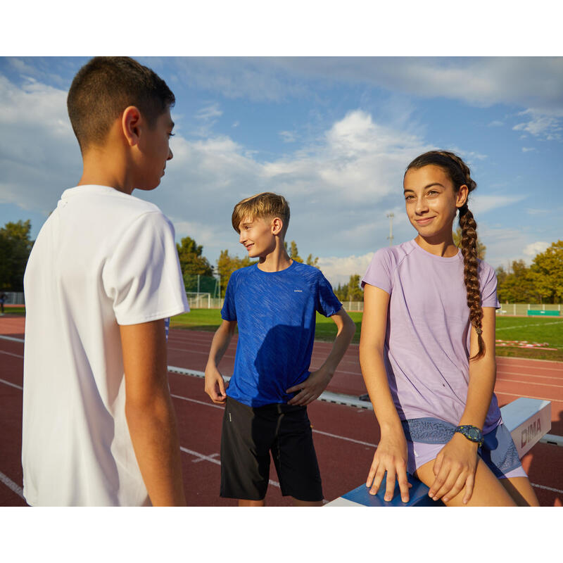 Calções de Atletismo Menina - KIPRUN DRY + 2 em 1 denim e malva