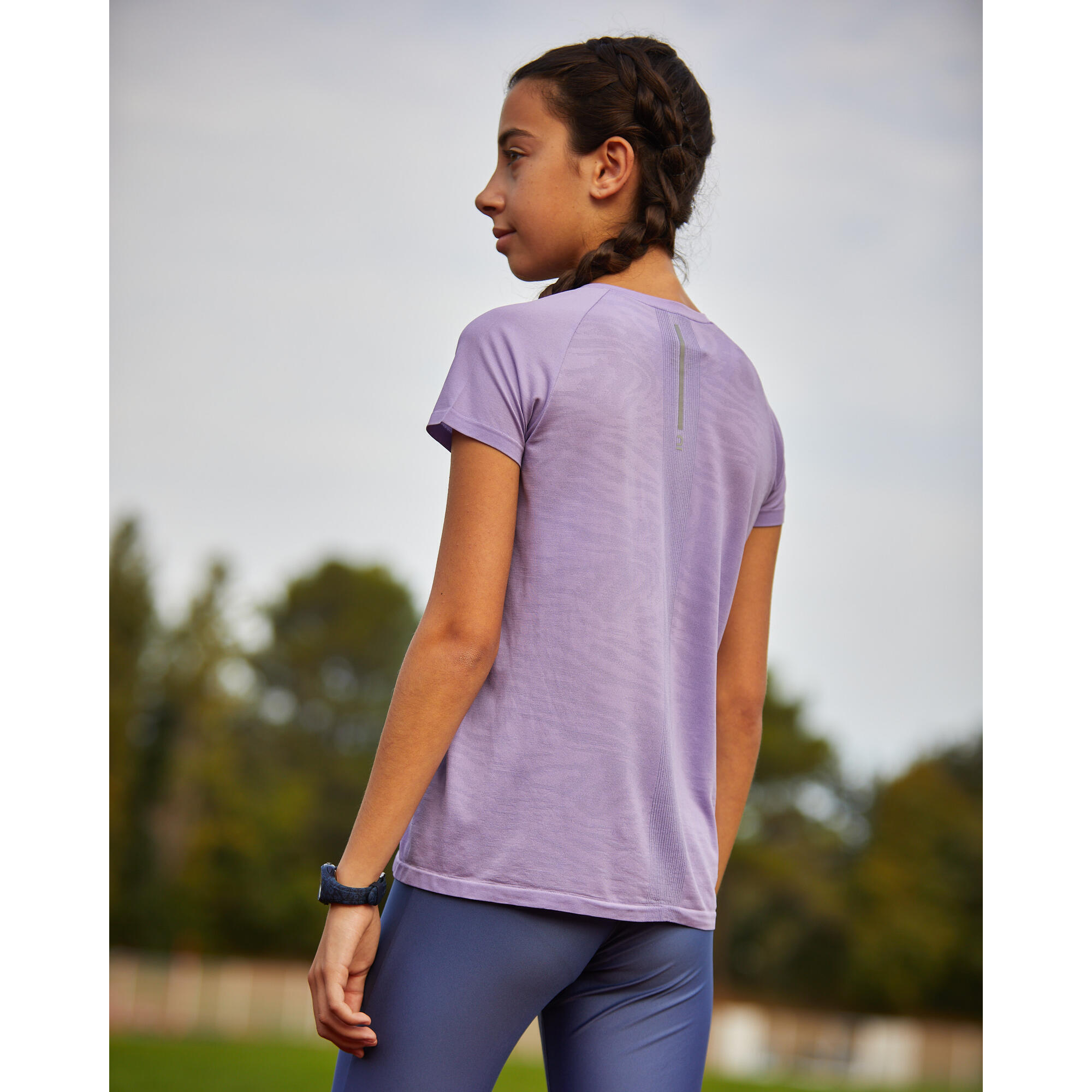 Maglia running bambina KIPRUN CARE seamless viola chiaro 17/18
