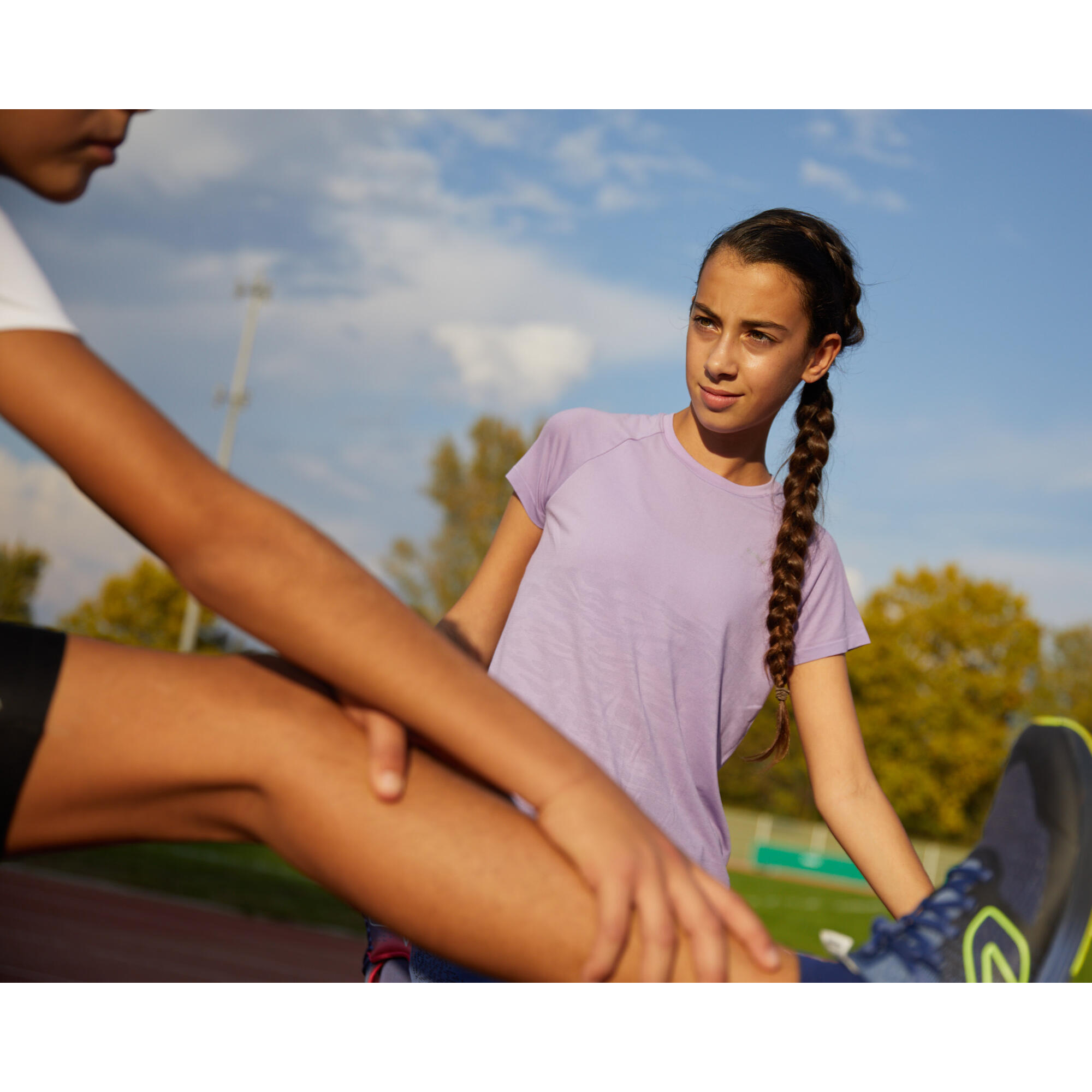 Maglia running bambina KIPRUN CARE seamless viola chiaro 16/18