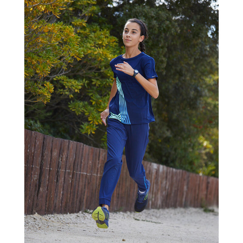 Maglia running bambino KIPRUN DRY++ blu-verde