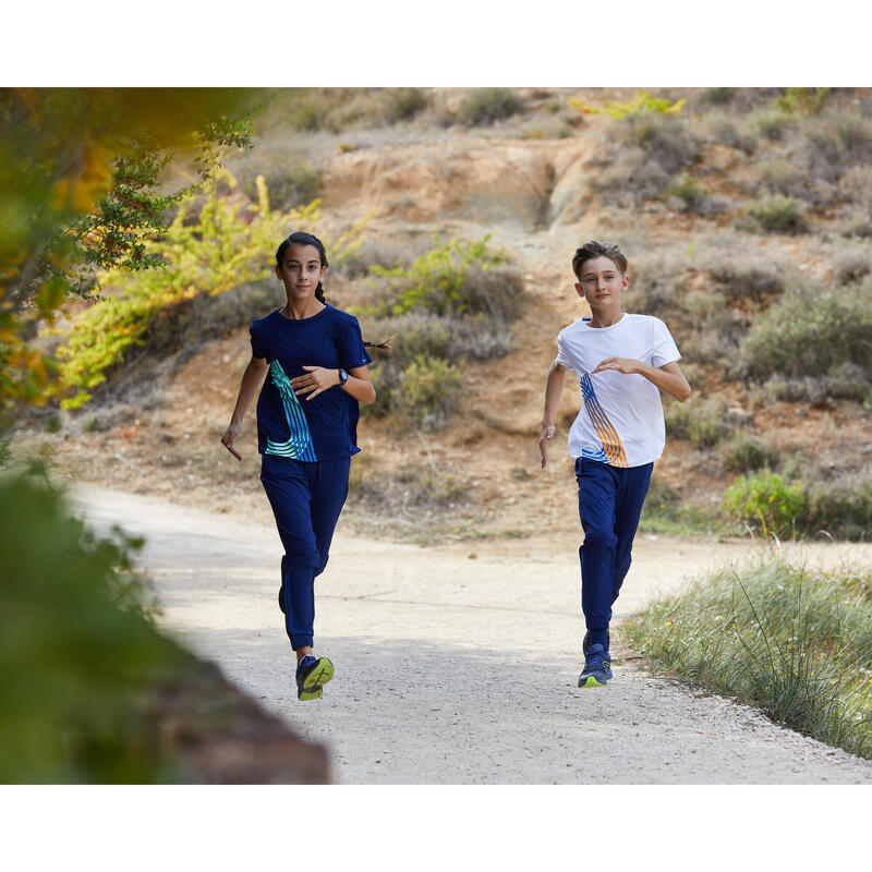 T-SHIRT DE CORRIDA RESPIRÁVEL CRIANÇA - KIPRUN DRY AZUL MARINHO VERDE