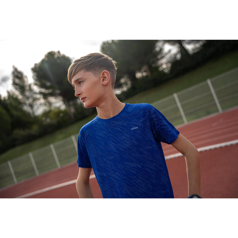 T-Shirt de atletismo sem costuras Criança - KIPRUN CARE azul indigo