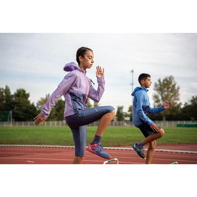 Laufjacke Kinder winddicht atmungsaktiv - Run Wind grau/lila