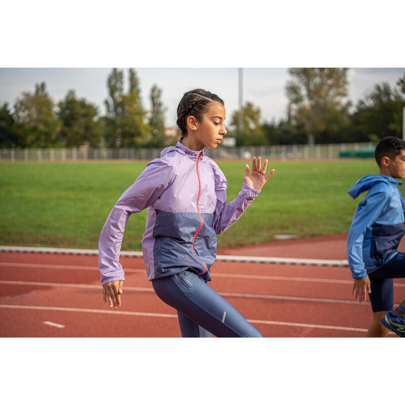 Corta-vento atletismo respirável Criança- KIPRUN WINDBREAKER Cinzento Malva Rosa