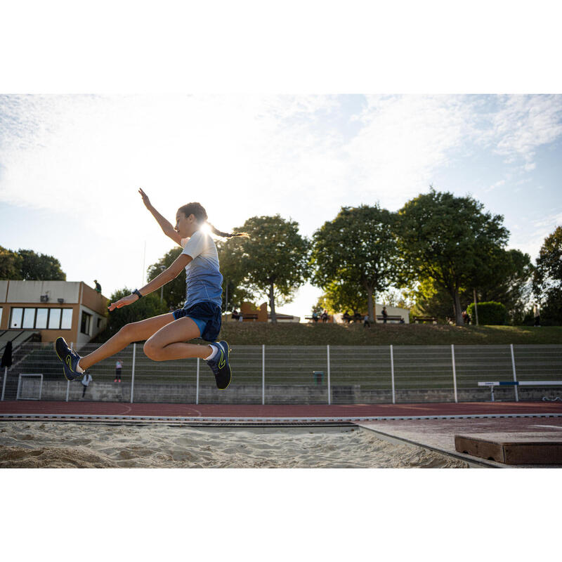 Calções de Atletismo respiráveis Menina - KIPRUN DRY + 2 em 1 azul marinho