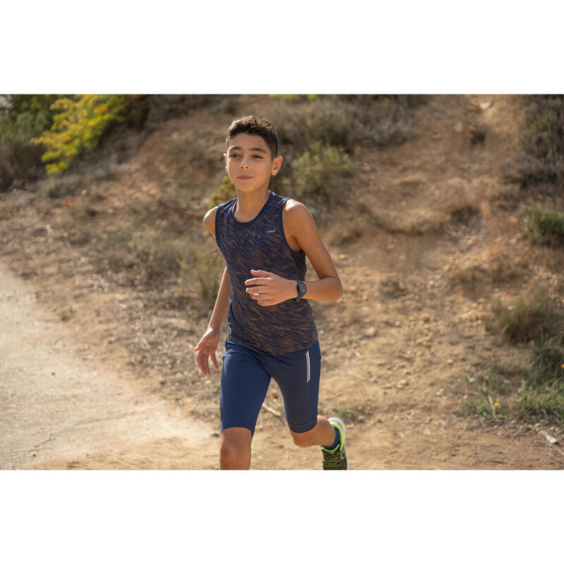 Canotta running bambino KIPRUN CARE seamless blu-arancione