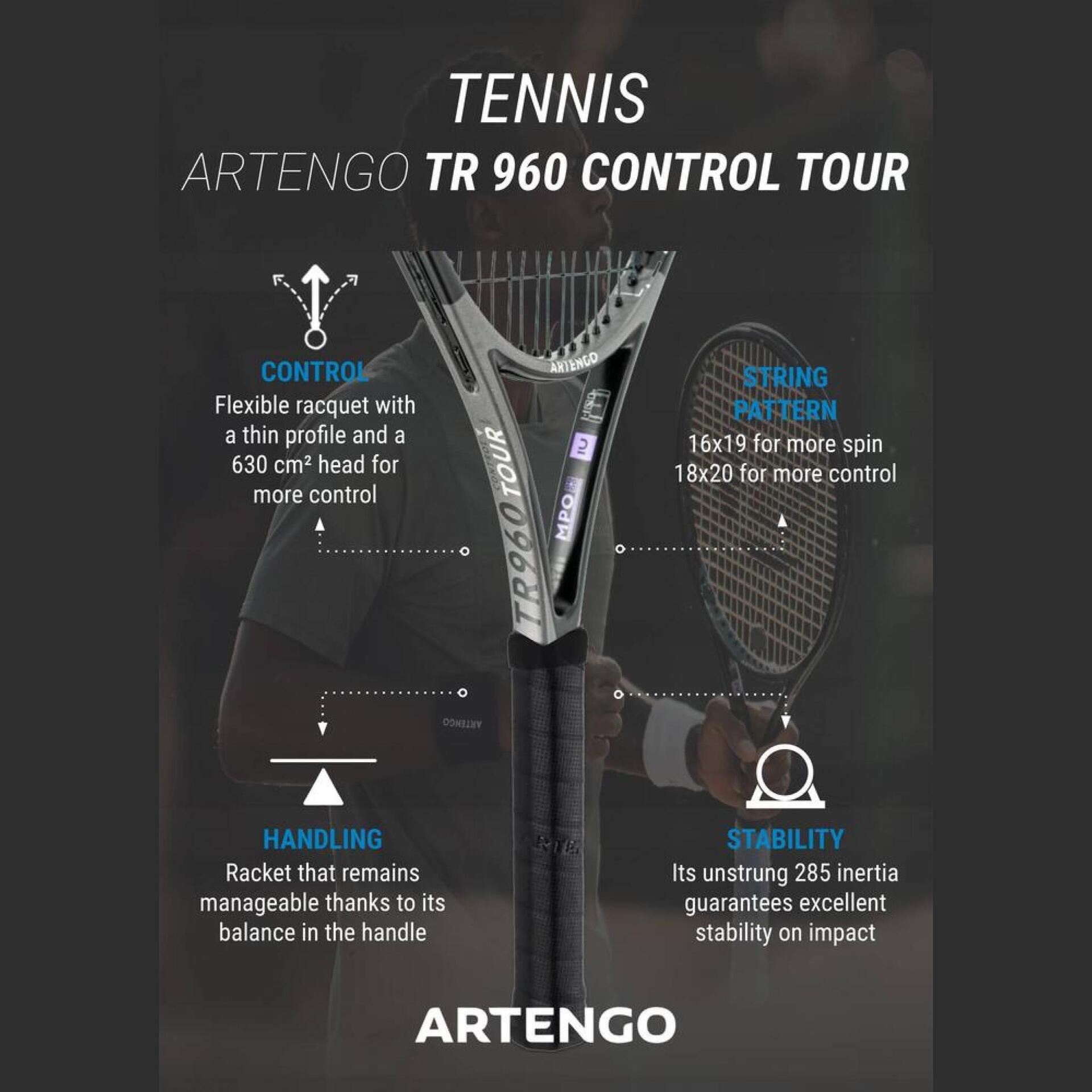 Tenis Control Racquets Adult Tennis Racket Control Tour TR960 16x19 Unstrung - Grey