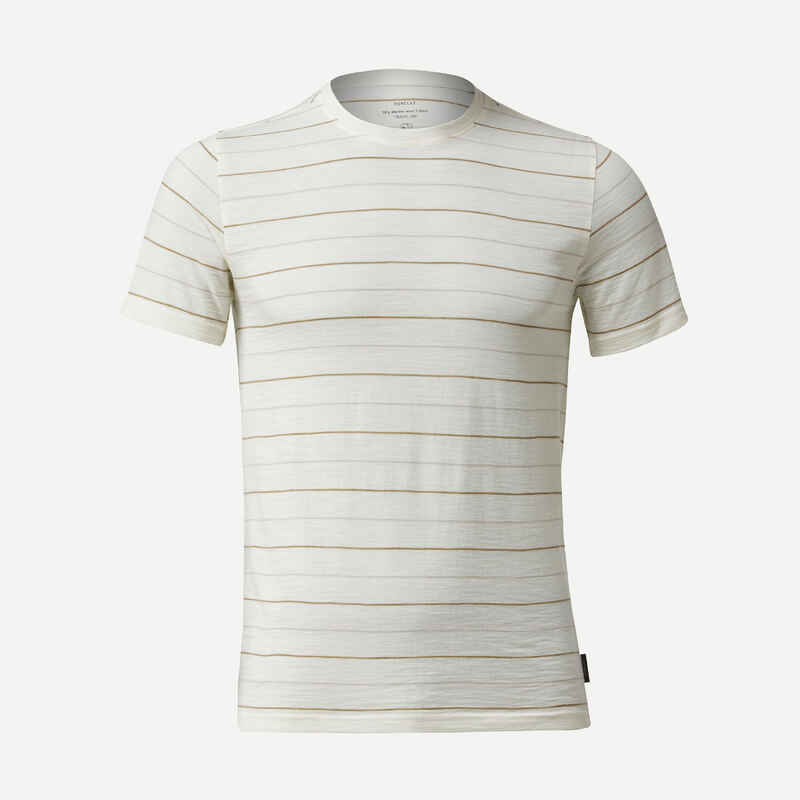 Ανδρικό t-shirt πεζοπορίας από μαλλί Merino TRAVEL 100 - Ξεθωριασμένο λευκό