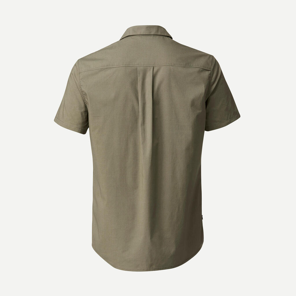Pánska košeľa Travel 100 na treking s krátkym rukávom hnedá