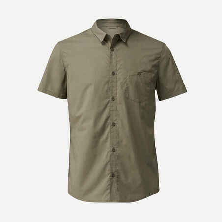 Rjava moška pohodniška srajca s kratkimi rokavi TRAVEL 100
