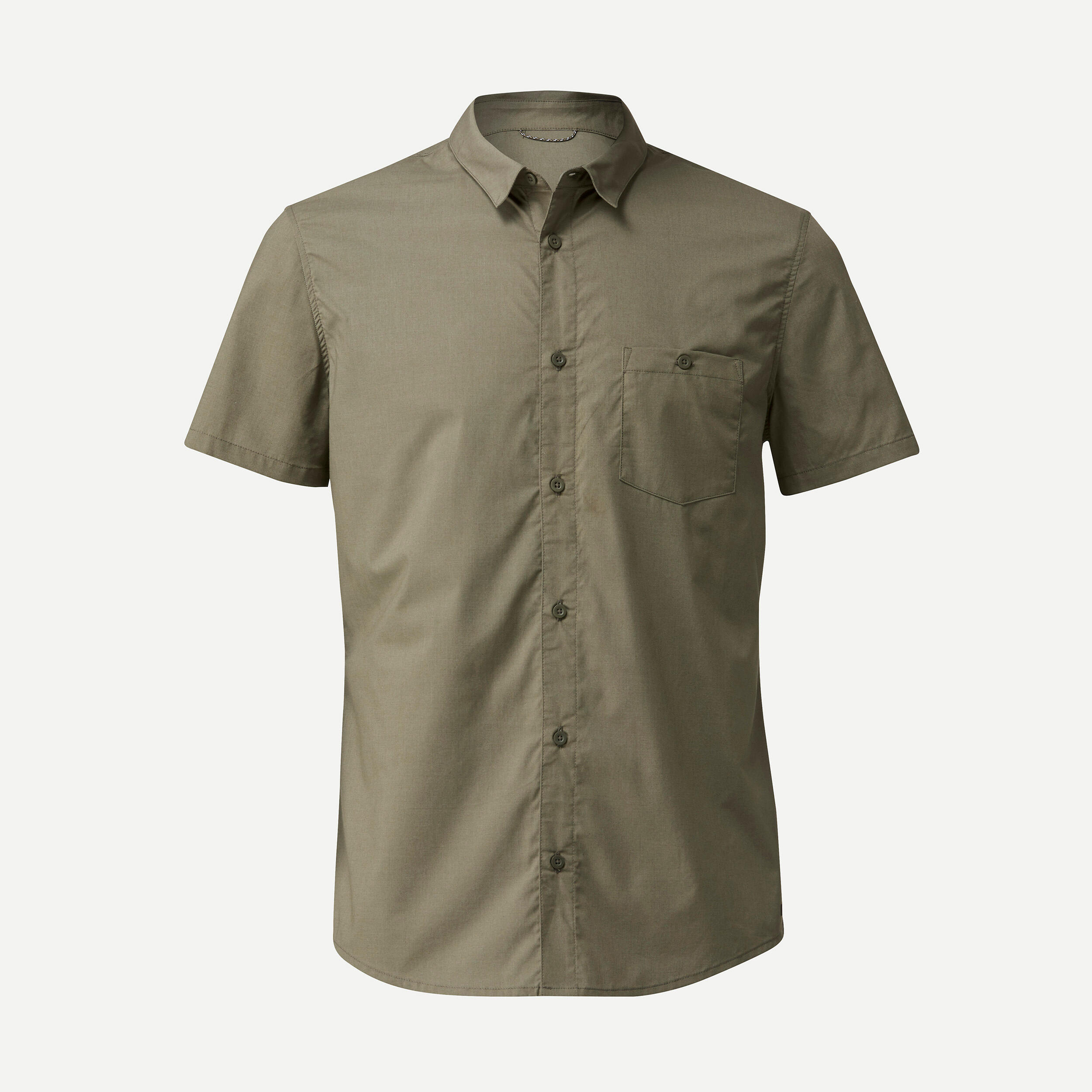 Camisa de Trekking Viagem TRAVEL 100 mangas curtas homem castanho FORCLAZ Decathlon