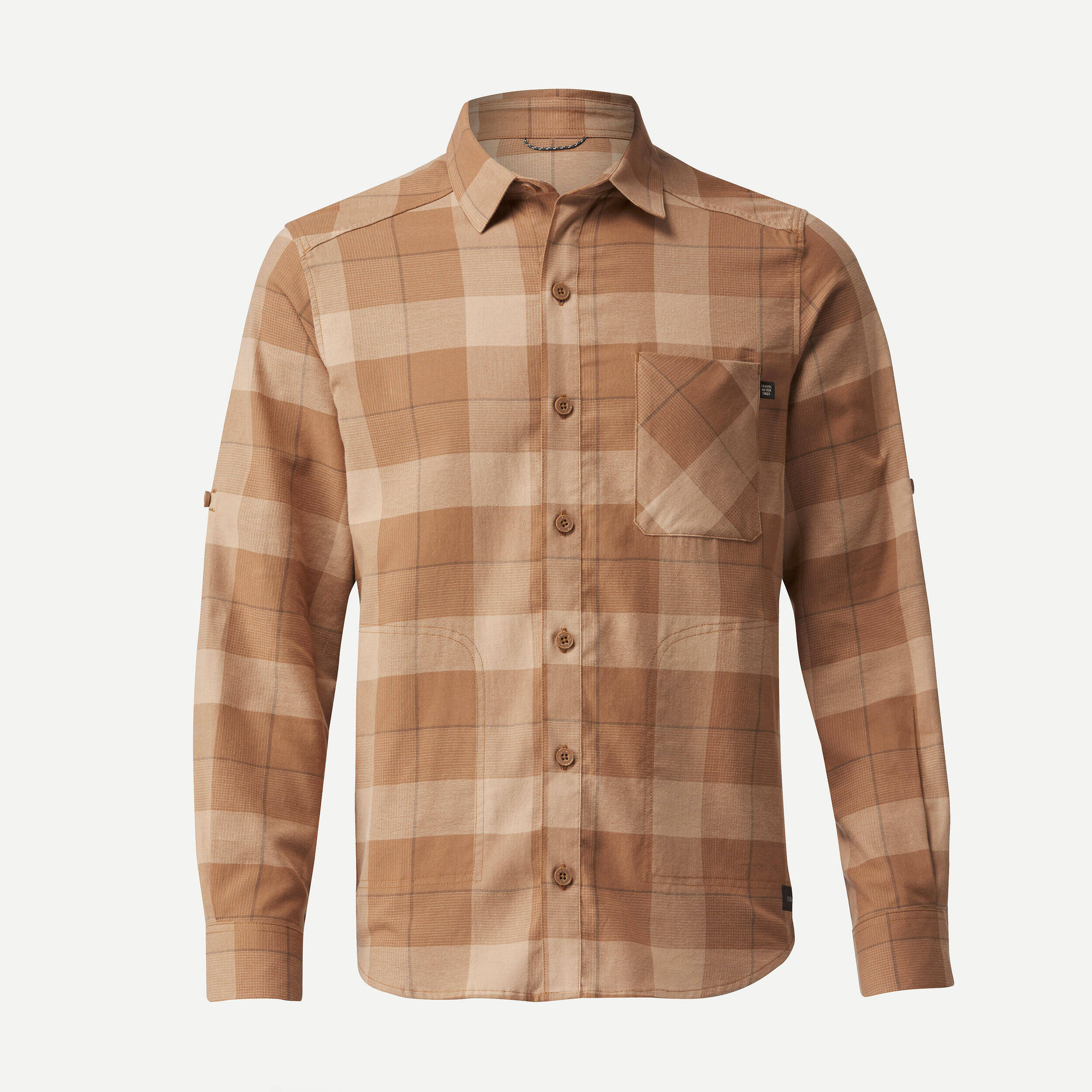 Men Checked Full Sleeve Light Flannel Shirt Brown - Travel 500 -  5