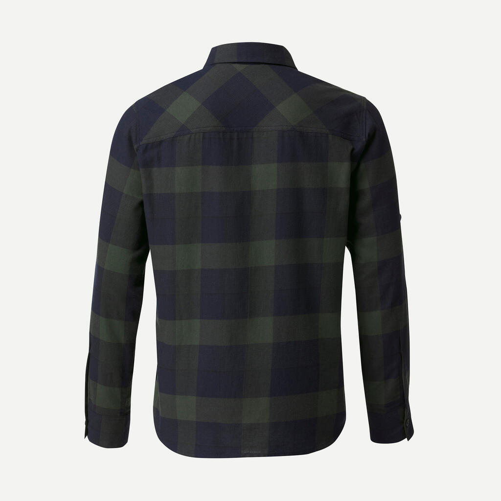 CAMISA DE SENDERISMO VIAJE - TRAVEL500 WARM VERDE HOMBRE