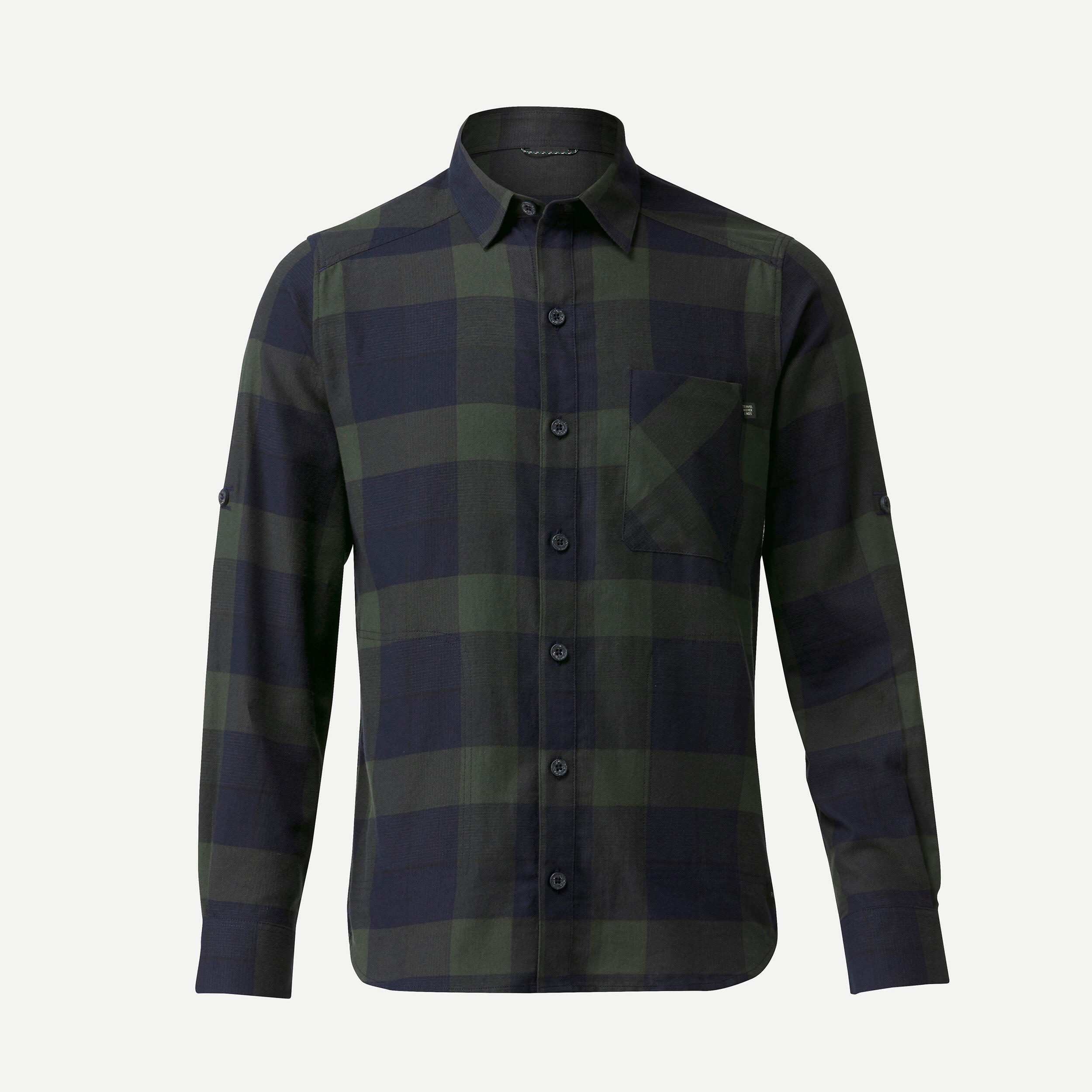 Camicia da trekking da viaggio - TRAVEL500 WARM uomo verde