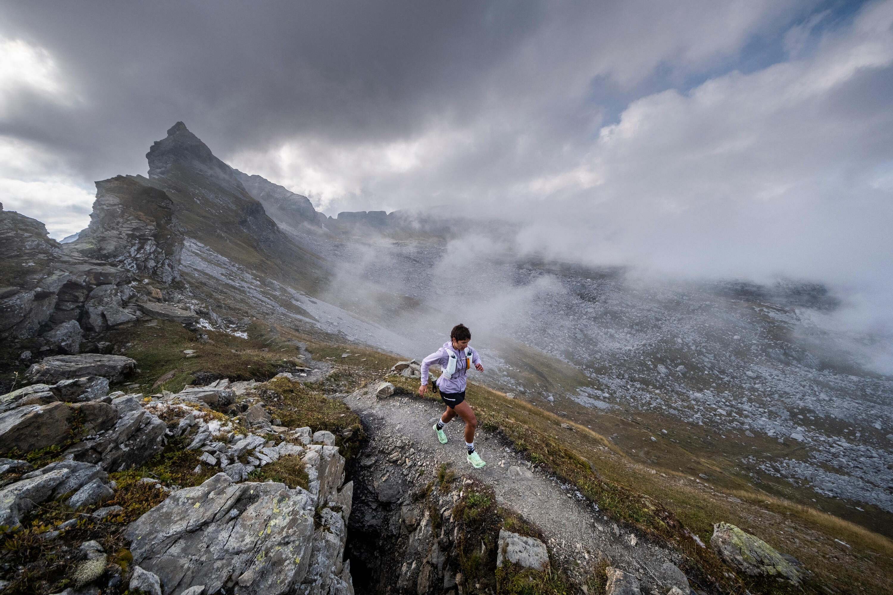 Chaussures trail running compétition femme - kiprun race light vert clair 18/19