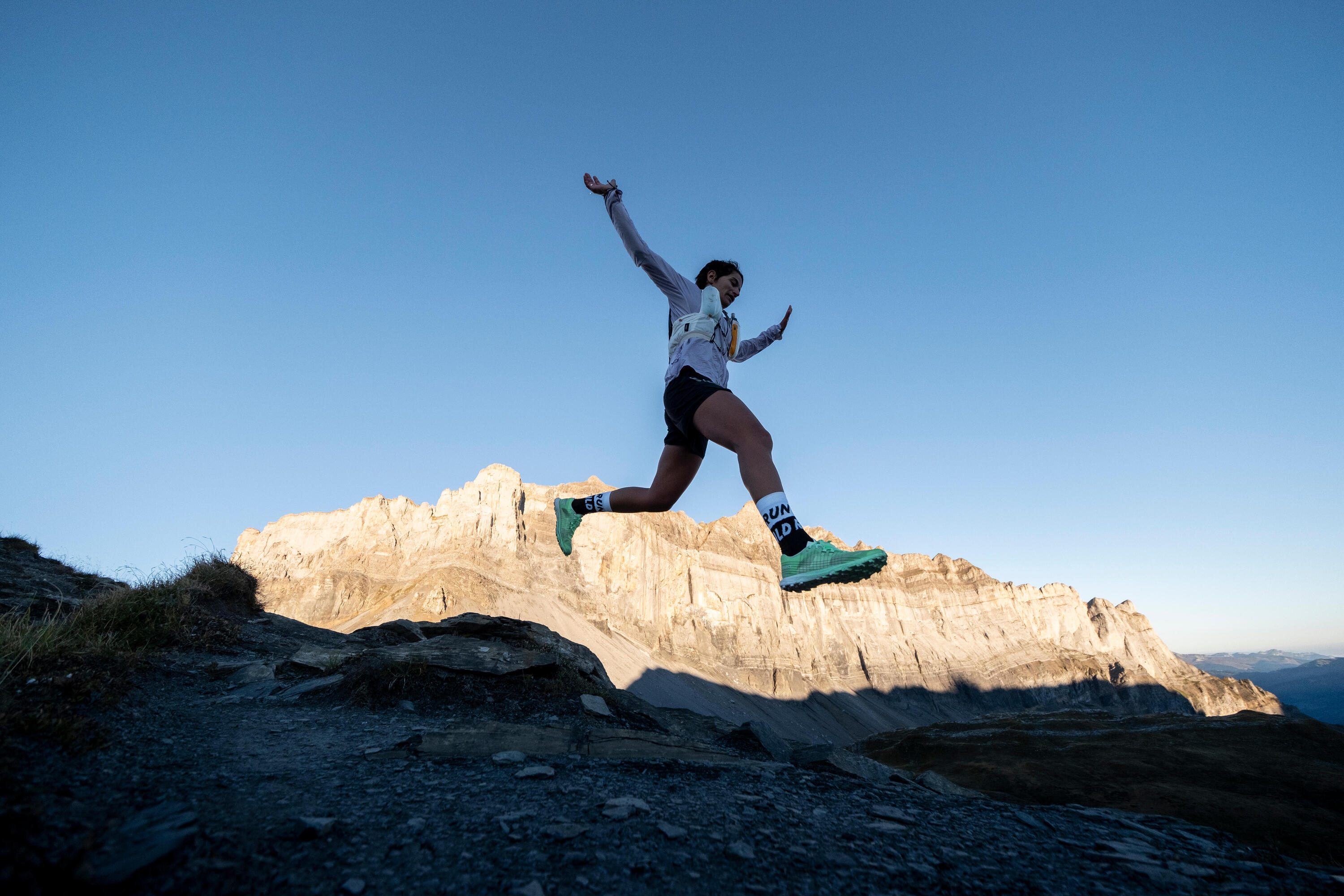 Chaussures trail running compétition femme - kiprun race light vert clair 17/19