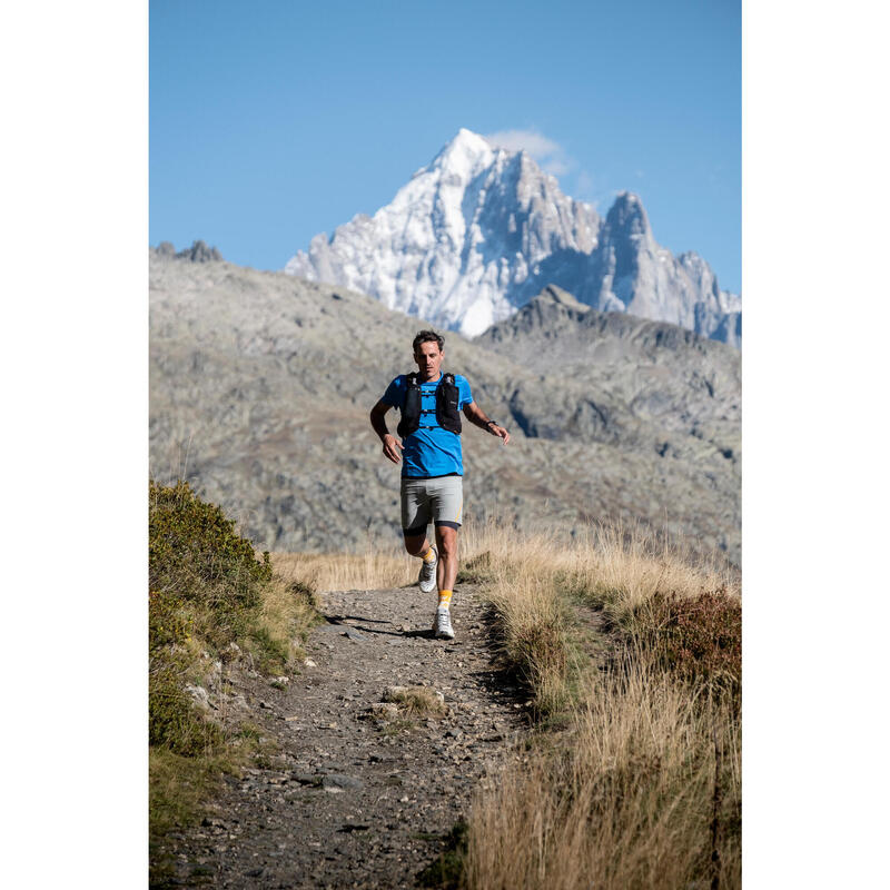 Şort cu colanţi Confort Alergare Trail Running Kaki Bărbaţi 